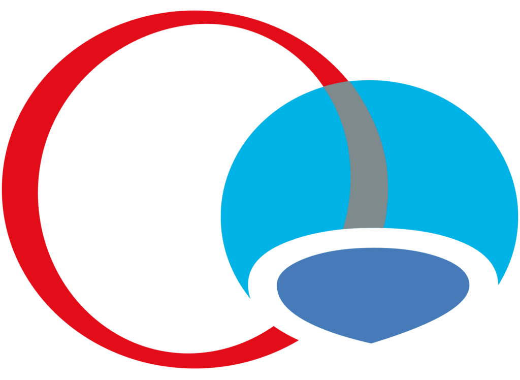 GPAlliance Logo - links roter Outline Kreis - rechts cyanfarbener Kreis - enthält blaue Blase unterhalb