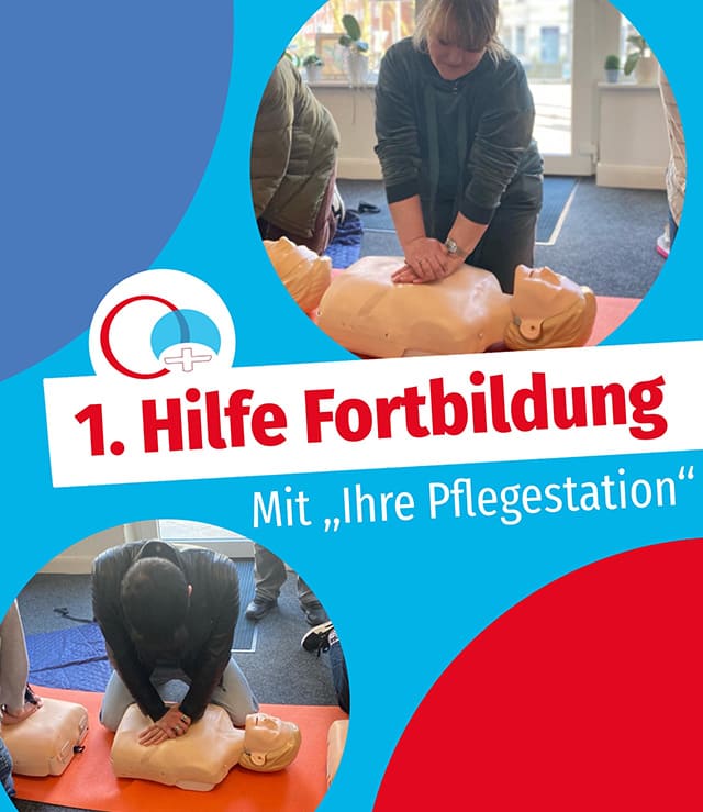 GPAlliance - Post-Motiv: 1. Hilfe Fortbildung - Herzdruckmassagen mit Dummy auf 2 runde Bilder